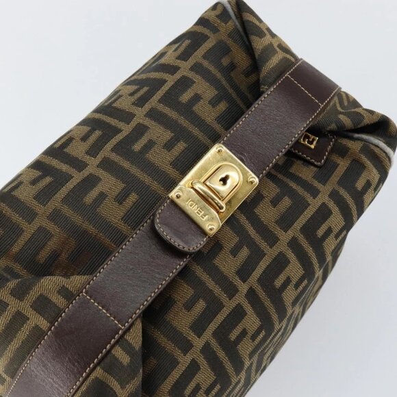 FENDI Zucca Canvas Vanity Hand Bag Black Brown Auth 146506 - Picture 8 of 16